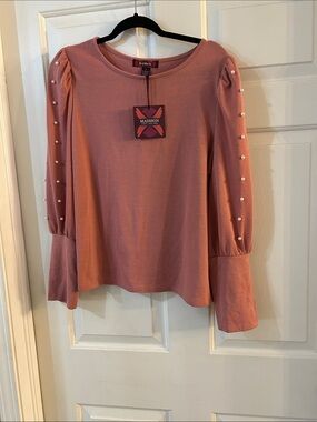 Madison Pearl-Accent Puff Sleeve Top - Rose